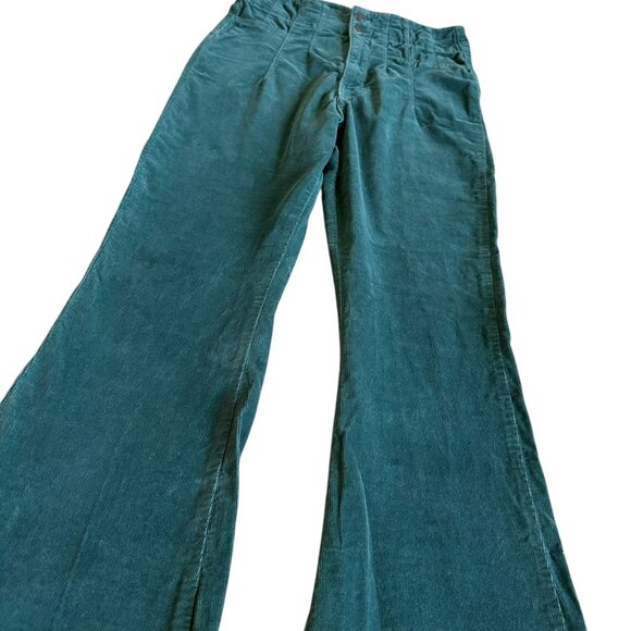 Free People We The Free Jayde Green Corduroy Pants Flare Leg High Waist Size 31 - Picture 6 of 13